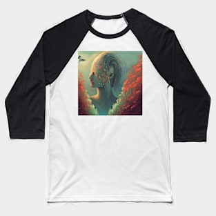 Portrait with red leaves in Beksinski style Baseball T-Shirt